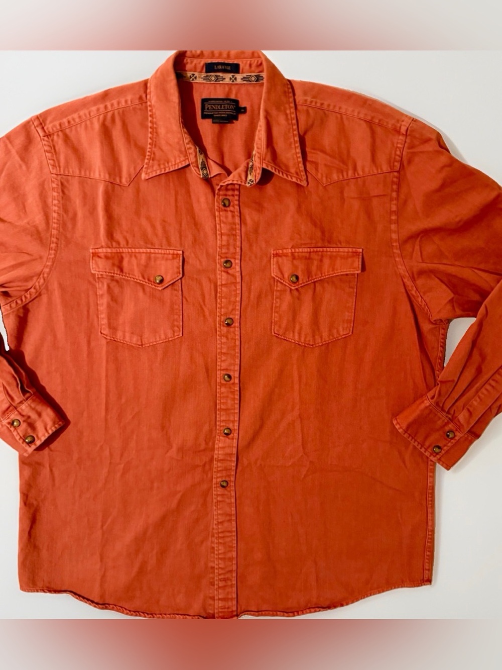 Pendleton Laramie Mens XL Burnt Orange Cotton Pearl Snap Denim Western Shirt